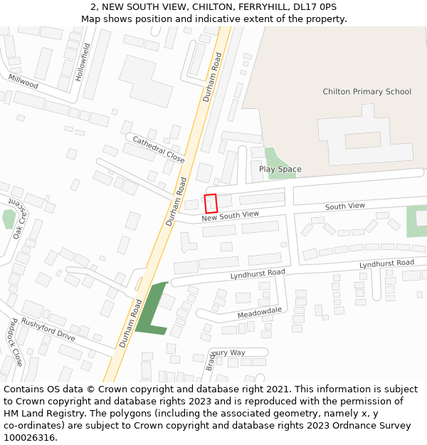 2, NEW SOUTH VIEW, CHILTON, FERRYHILL, DL17 0PS: Location map and indicative extent of plot