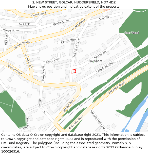 2, NEW STREET, GOLCAR, HUDDERSFIELD, HD7 4DZ: Location map and indicative extent of plot