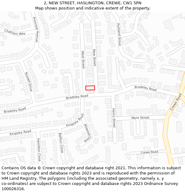 2, NEW STREET, HASLINGTON, CREWE, CW1 5PN: Location map and indicative extent of plot