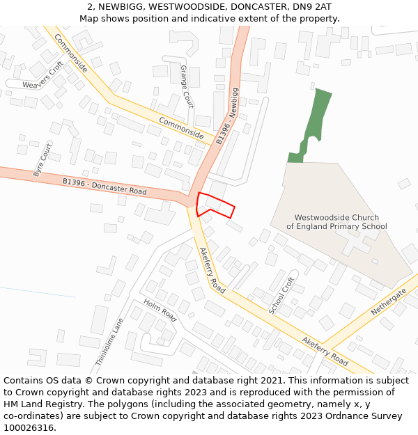 2, NEWBIGG, WESTWOODSIDE, DONCASTER, DN9 2AT: Location map and indicative extent of plot