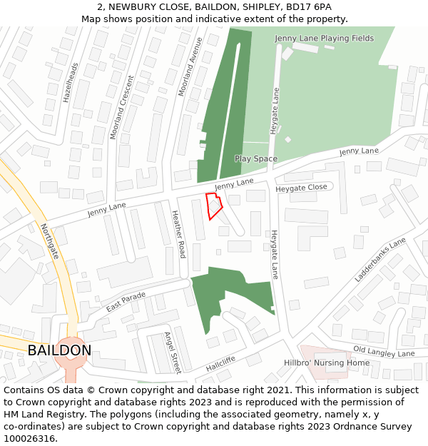 2, NEWBURY CLOSE, BAILDON, SHIPLEY, BD17 6PA: Location map and indicative extent of plot