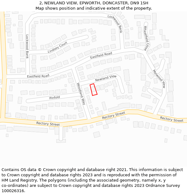 2, NEWLAND VIEW, EPWORTH, DONCASTER, DN9 1SH: Location map and indicative extent of plot