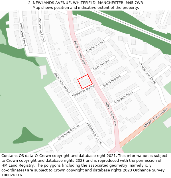 2, NEWLANDS AVENUE, WHITEFIELD, MANCHESTER, M45 7WR: Location map and indicative extent of plot