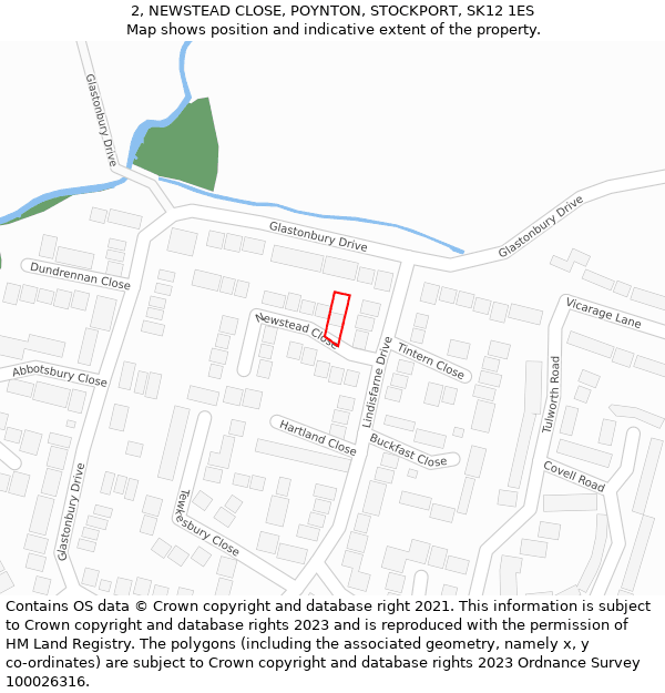 2, NEWSTEAD CLOSE, POYNTON, STOCKPORT, SK12 1ES: Location map and indicative extent of plot