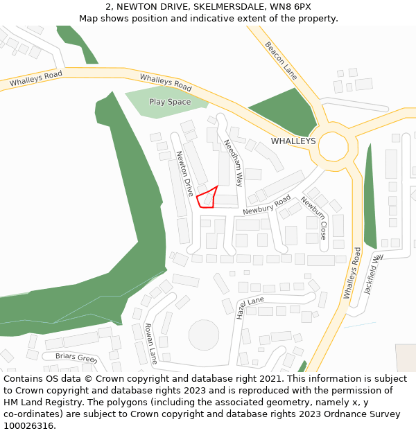 2, NEWTON DRIVE, SKELMERSDALE, WN8 6PX: Location map and indicative extent of plot