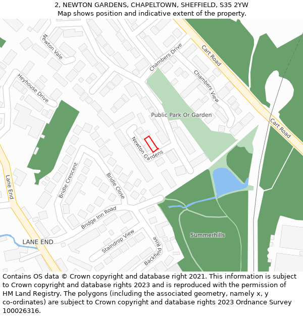 2, NEWTON GARDENS, CHAPELTOWN, SHEFFIELD, S35 2YW: Location map and indicative extent of plot