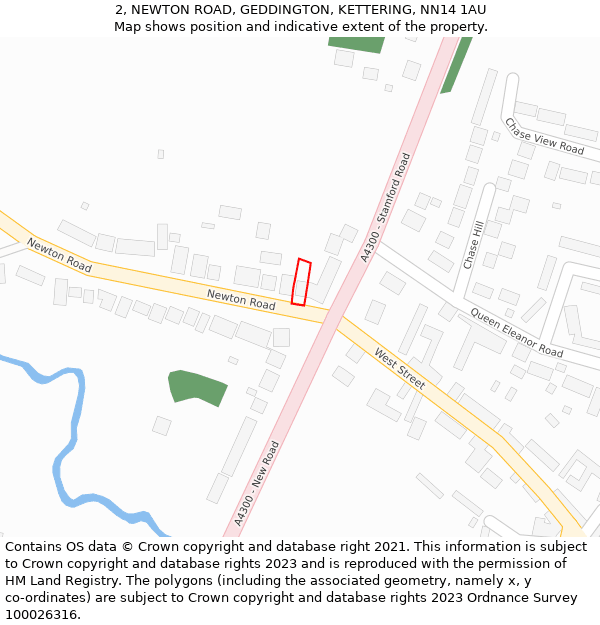 2, NEWTON ROAD, GEDDINGTON, KETTERING, NN14 1AU: Location map and indicative extent of plot