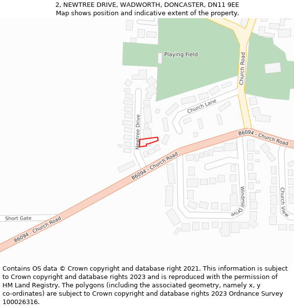2, NEWTREE DRIVE, WADWORTH, DONCASTER, DN11 9EE: Location map and indicative extent of plot