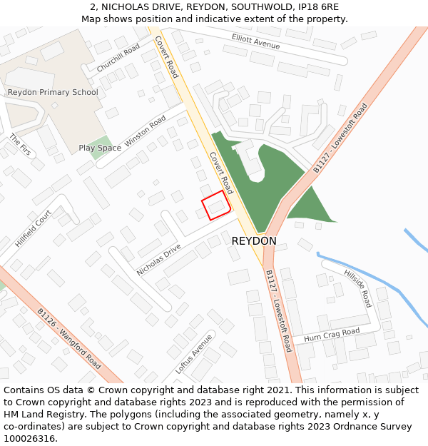 2, NICHOLAS DRIVE, REYDON, SOUTHWOLD, IP18 6RE: Location map and indicative extent of plot