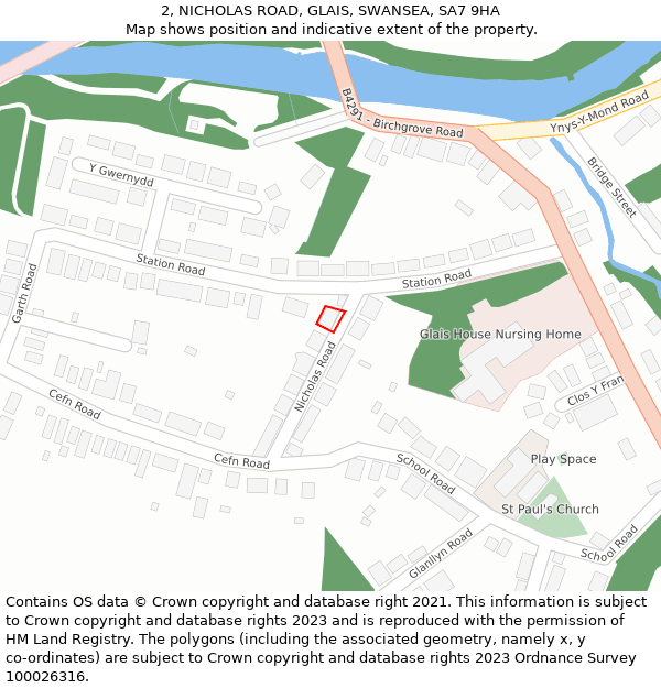 2, NICHOLAS ROAD, GLAIS, SWANSEA, SA7 9HA: Location map and indicative extent of plot