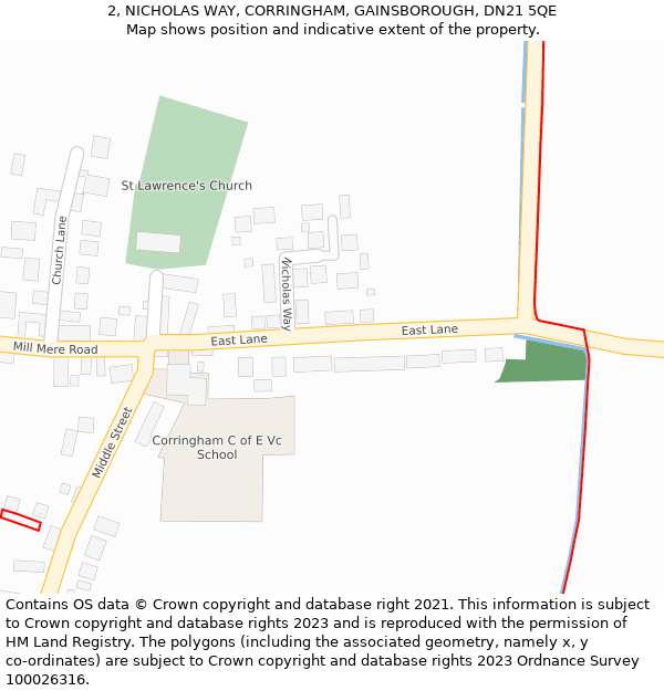 2, NICHOLAS WAY, CORRINGHAM, GAINSBOROUGH, DN21 5QE: Location map and indicative extent of plot