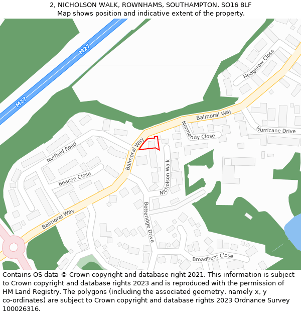 2, NICHOLSON WALK, ROWNHAMS, SOUTHAMPTON, SO16 8LF: Location map and indicative extent of plot