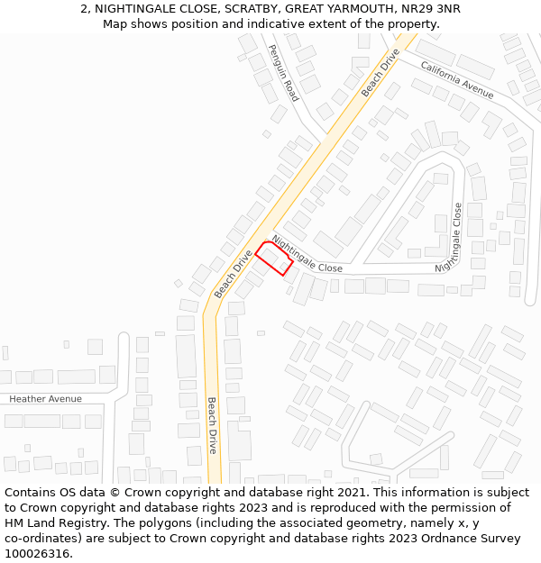 2, NIGHTINGALE CLOSE, SCRATBY, GREAT YARMOUTH, NR29 3NR: Location map and indicative extent of plot