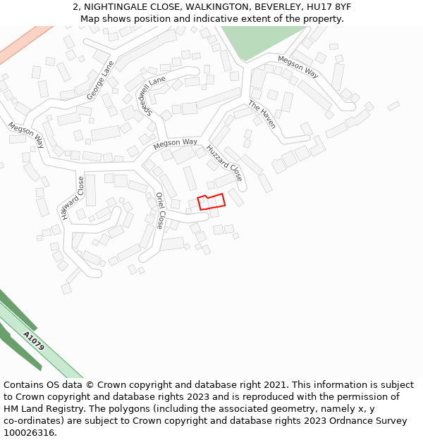 2, NIGHTINGALE CLOSE, WALKINGTON, BEVERLEY, HU17 8YF: Location map and indicative extent of plot