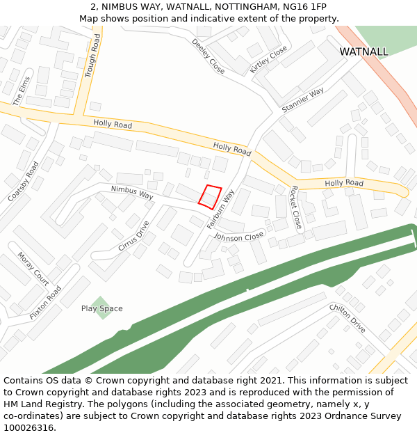 2, NIMBUS WAY, WATNALL, NOTTINGHAM, NG16 1FP: Location map and indicative extent of plot