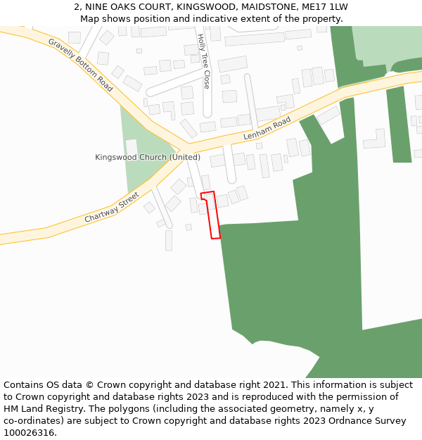 2, NINE OAKS COURT, KINGSWOOD, MAIDSTONE, ME17 1LW: Location map and indicative extent of plot