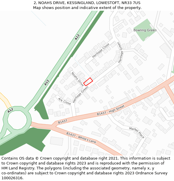 2, NOAHS DRIVE, KESSINGLAND, LOWESTOFT, NR33 7US: Location map and indicative extent of plot