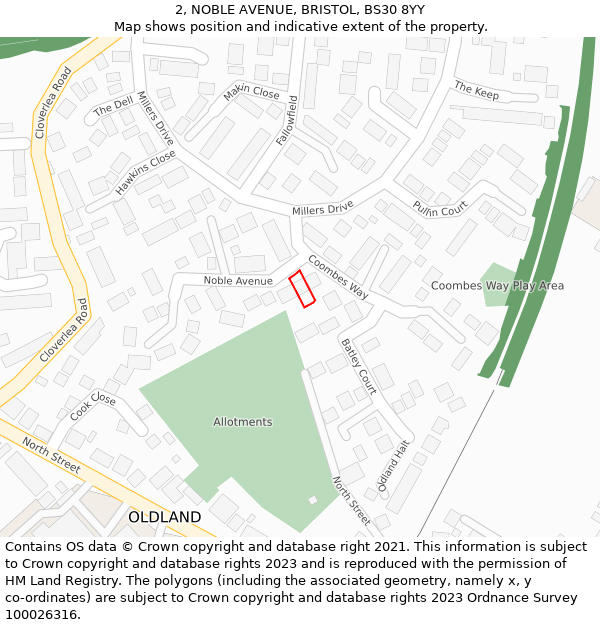 2, NOBLE AVENUE, BRISTOL, BS30 8YY: Location map and indicative extent of plot