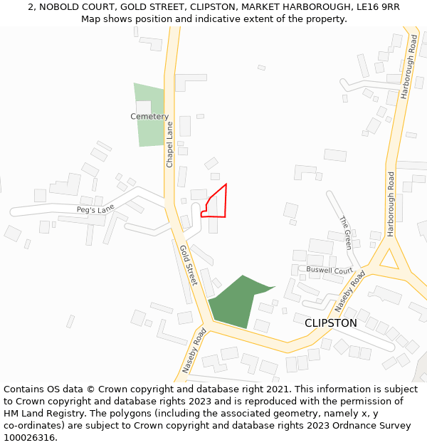 2, NOBOLD COURT, GOLD STREET, CLIPSTON, MARKET HARBOROUGH, LE16 9RR: Location map and indicative extent of plot