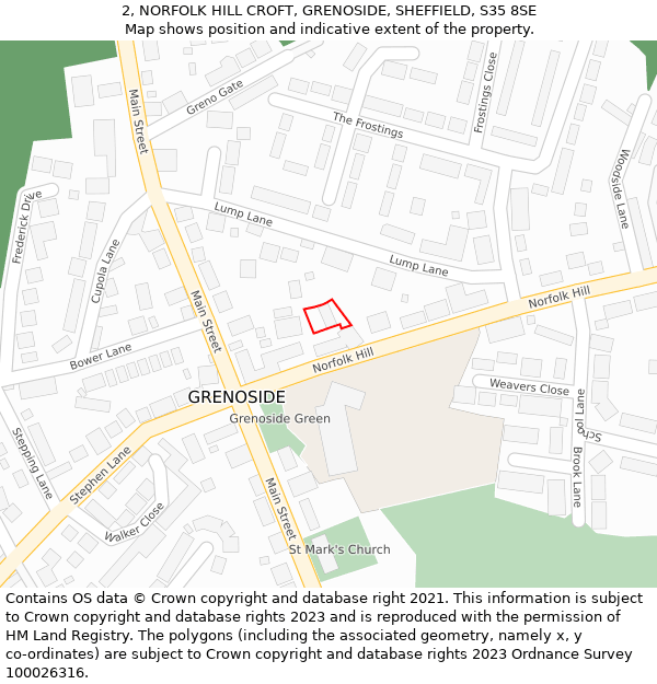 2, NORFOLK HILL CROFT, GRENOSIDE, SHEFFIELD, S35 8SE: Location map and indicative extent of plot