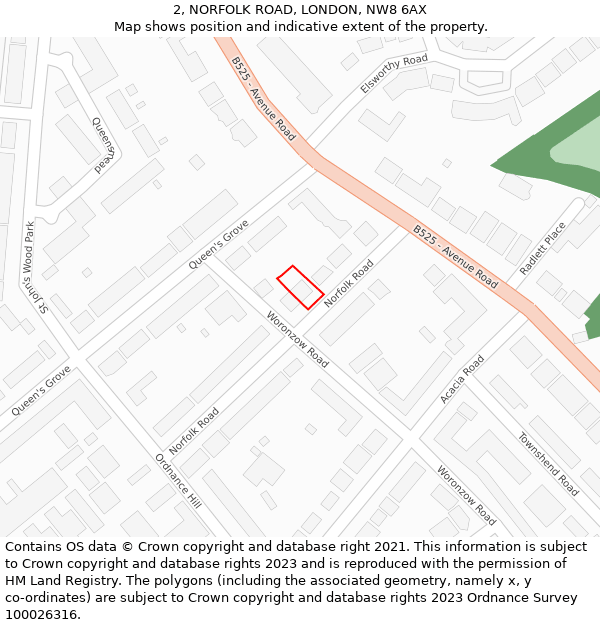 2, NORFOLK ROAD, LONDON, NW8 6AX: Location map and indicative extent of plot