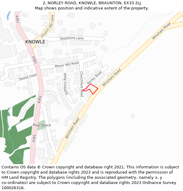 2, NORLEY ROAD, KNOWLE, BRAUNTON, EX33 2LJ: Location map and indicative extent of plot