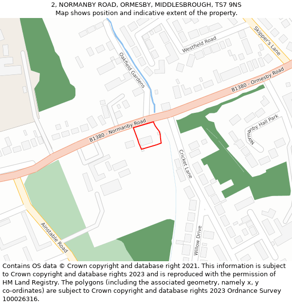 2, NORMANBY ROAD, ORMESBY, MIDDLESBROUGH, TS7 9NS: Location map and indicative extent of plot