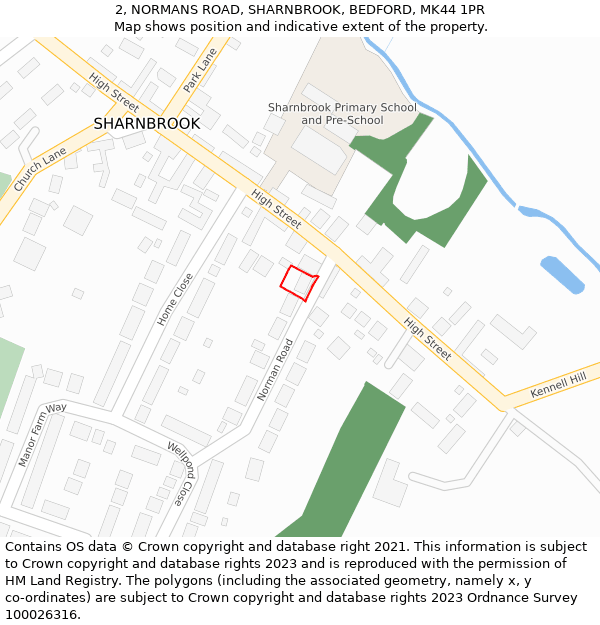 2, NORMANS ROAD, SHARNBROOK, BEDFORD, MK44 1PR: Location map and indicative extent of plot