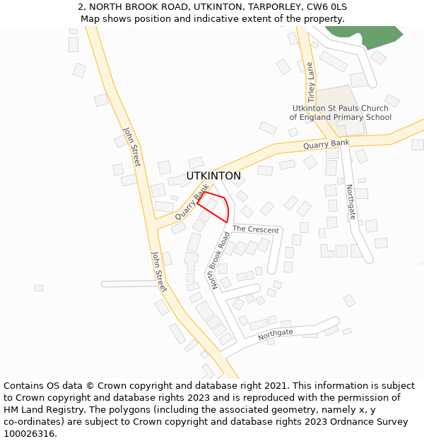 2, NORTH BROOK ROAD, UTKINTON, TARPORLEY, CW6 0LS: Location map and indicative extent of plot