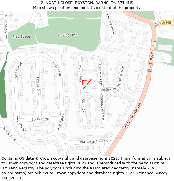 2, NORTH CLOSE, ROYSTON, BARNSLEY, S71 4NS: Location map and indicative extent of plot