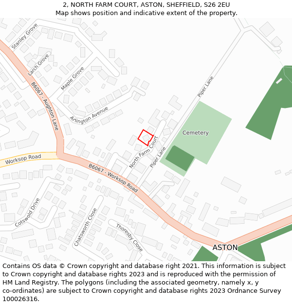 2, NORTH FARM COURT, ASTON, SHEFFIELD, S26 2EU: Location map and indicative extent of plot