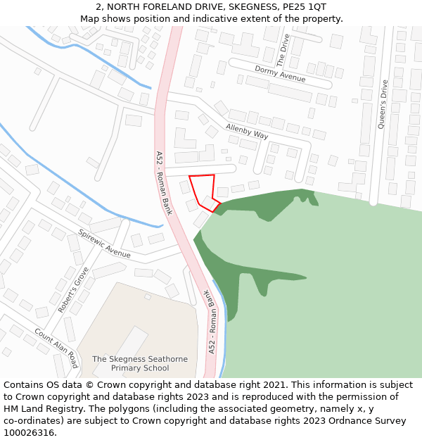 2, NORTH FORELAND DRIVE, SKEGNESS, PE25 1QT: Location map and indicative extent of plot