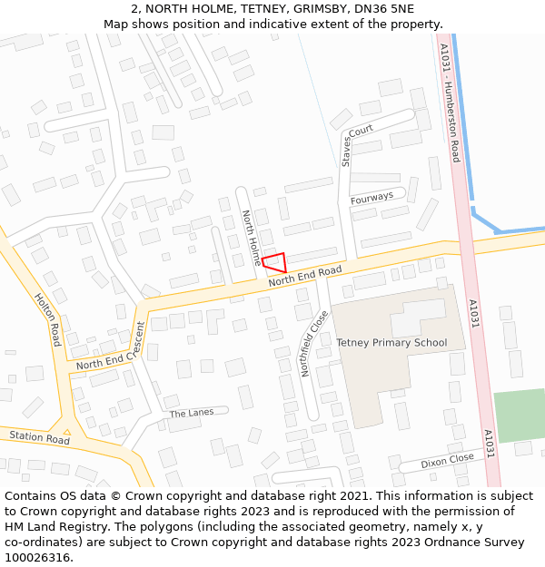 2, NORTH HOLME, TETNEY, GRIMSBY, DN36 5NE: Location map and indicative extent of plot