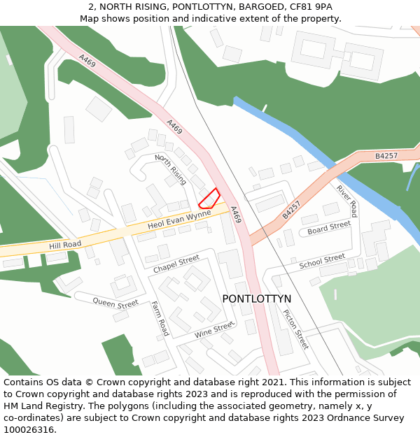 2, NORTH RISING, PONTLOTTYN, BARGOED, CF81 9PA: Location map and indicative extent of plot