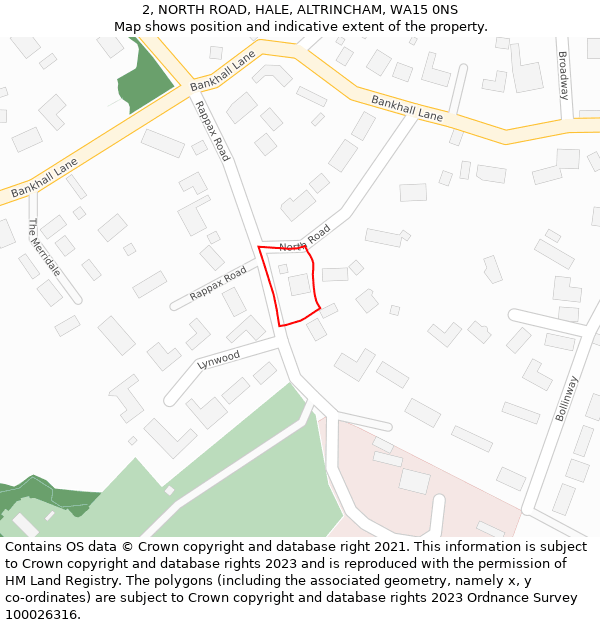 2, NORTH ROAD, HALE, ALTRINCHAM, WA15 0NS: Location map and indicative extent of plot