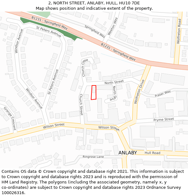 2, NORTH STREET, ANLABY, HULL, HU10 7DE: Location map and indicative extent of plot