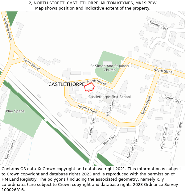 2, NORTH STREET, CASTLETHORPE, MILTON KEYNES, MK19 7EW: Location map and indicative extent of plot