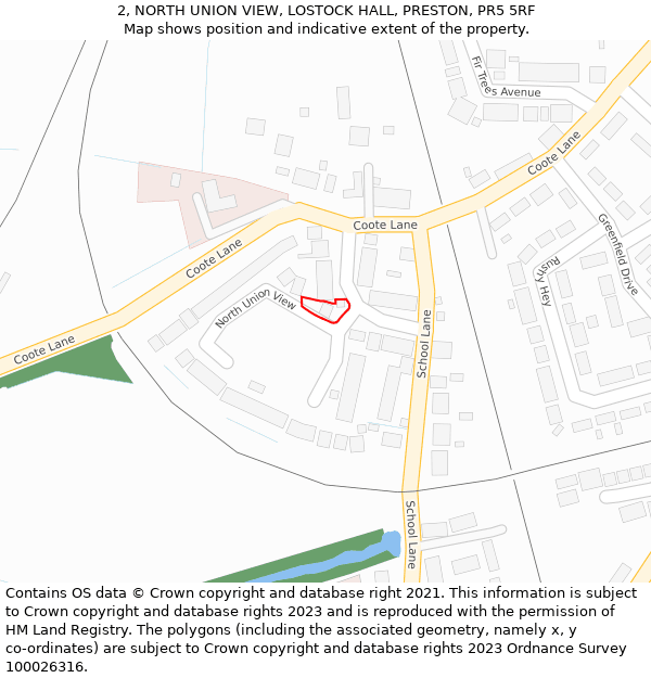 2, NORTH UNION VIEW, LOSTOCK HALL, PRESTON, PR5 5RF: Location map and indicative extent of plot