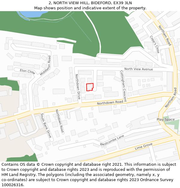 2, NORTH VIEW HILL, BIDEFORD, EX39 3LN: Location map and indicative extent of plot