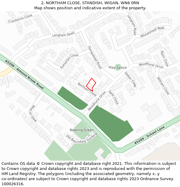 2, NORTHAM CLOSE, STANDISH, WIGAN, WN6 0RN: Location map and indicative extent of plot