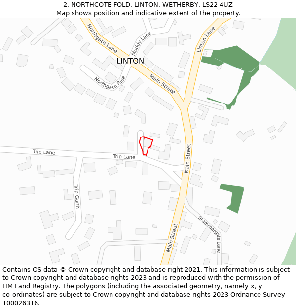 2, NORTHCOTE FOLD, LINTON, WETHERBY, LS22 4UZ: Location map and indicative extent of plot