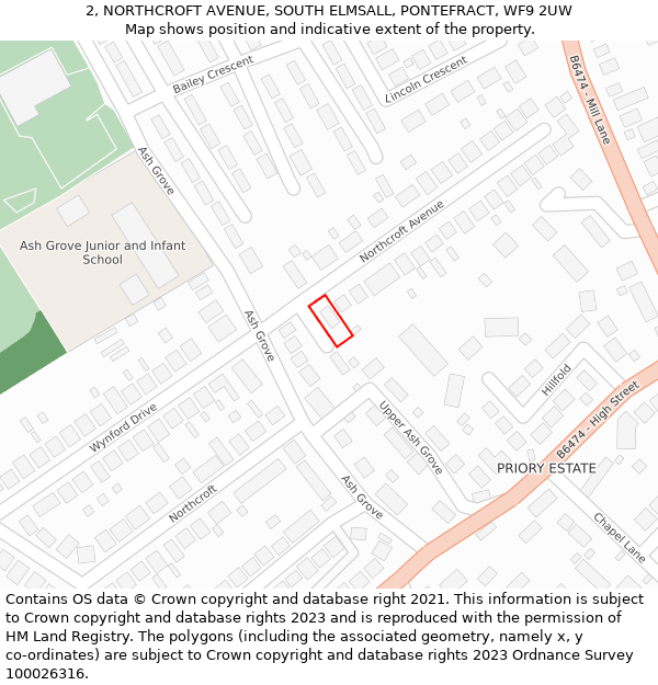 2, NORTHCROFT AVENUE, SOUTH ELMSALL, PONTEFRACT, WF9 2UW: Location map and indicative extent of plot