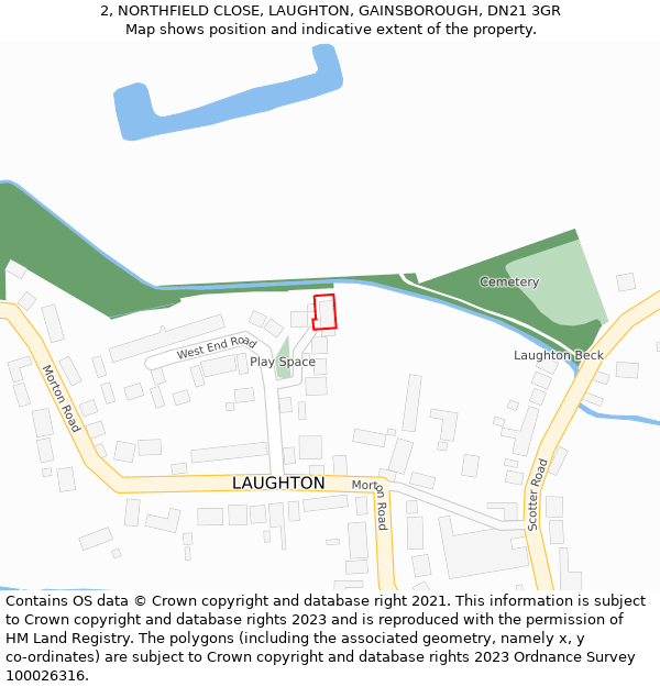 2, NORTHFIELD CLOSE, LAUGHTON, GAINSBOROUGH, DN21 3GR: Location map and indicative extent of plot