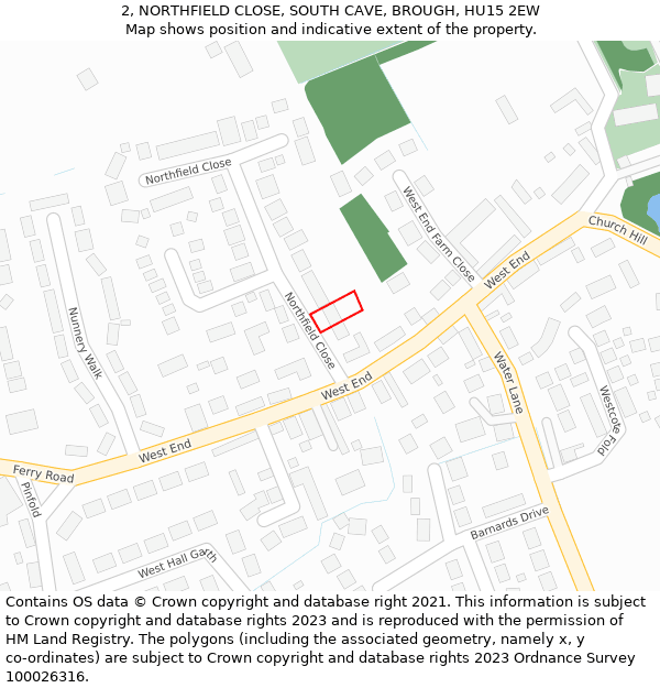 2, NORTHFIELD CLOSE, SOUTH CAVE, BROUGH, HU15 2EW: Location map and indicative extent of plot