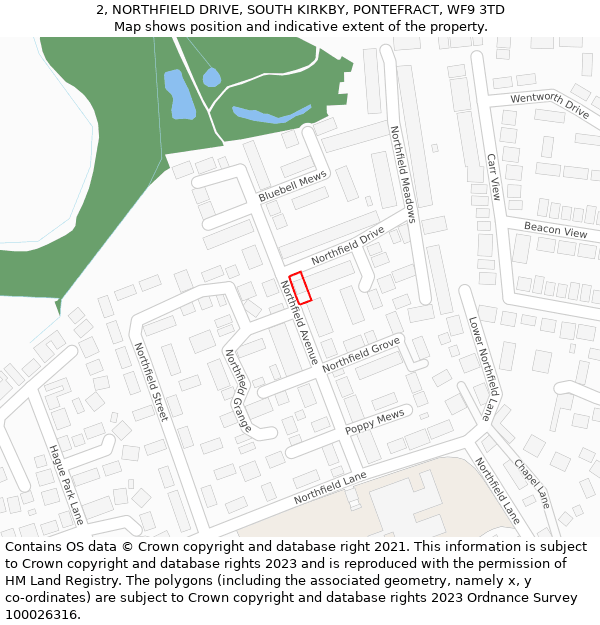 2, NORTHFIELD DRIVE, SOUTH KIRKBY, PONTEFRACT, WF9 3TD: Location map and indicative extent of plot