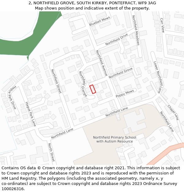 2, NORTHFIELD GROVE, SOUTH KIRKBY, PONTEFRACT, WF9 3AG: Location map and indicative extent of plot