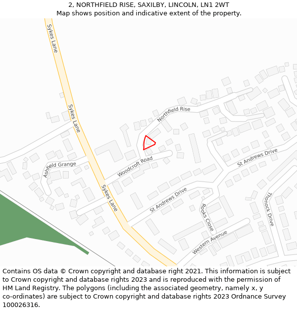 2, NORTHFIELD RISE, SAXILBY, LINCOLN, LN1 2WT: Location map and indicative extent of plot