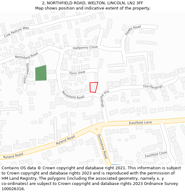 2, NORTHFIELD ROAD, WELTON, LINCOLN, LN2 3FF: Location map and indicative extent of plot