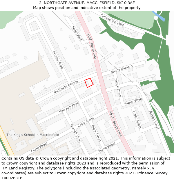 2, NORTHGATE AVENUE, MACCLESFIELD, SK10 3AE: Location map and indicative extent of plot
