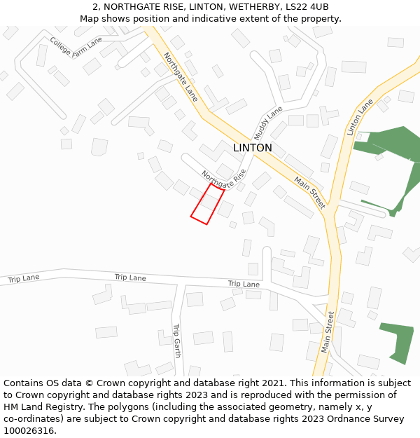 2, NORTHGATE RISE, LINTON, WETHERBY, LS22 4UB: Location map and indicative extent of plot